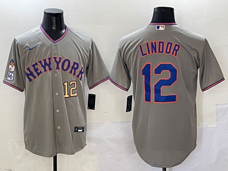 Men New York Mets #12 Lindor Grey Second generation 2025 Nike MLB Jersey style 6